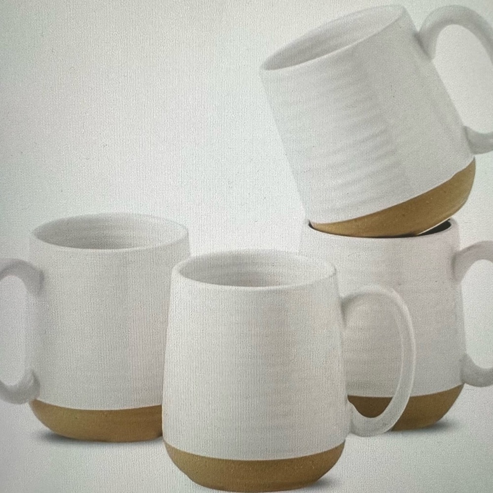 White and Tan Ceramic Mugs Set of 4